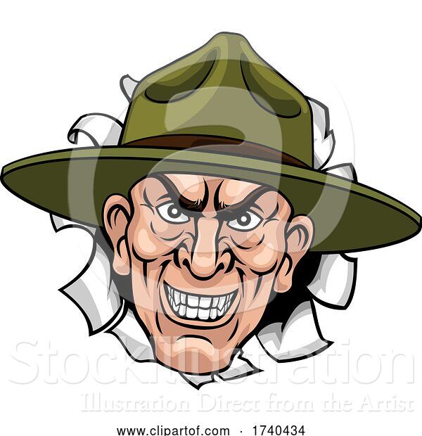 Vector Illustration of Army Bootcamp Drill Sergeant Soldier Ponting