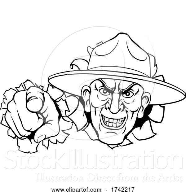 Vector Illustration of Army Bootcamp Drill Sergeant Soldier Ponting
