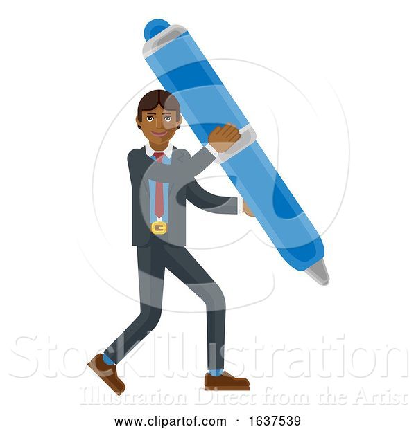 Vector Illustration of Asian Businessman Holding Pen Mascot Concept
