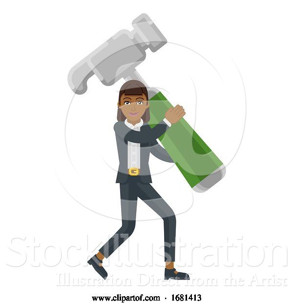 Vector Illustration of Asian Businesswoman Holding Hammer Mascot Concept