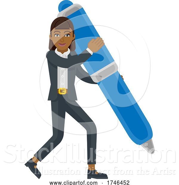 Vector Illustration of Asian Businesswoman Holding Pen Mascot Concept