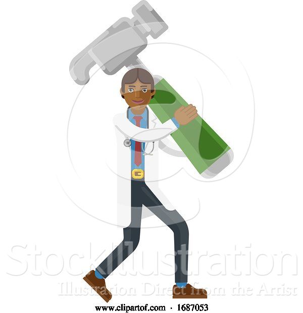 Vector Illustration of Asian Doctor Guy Holding Hammer Mascot Concept