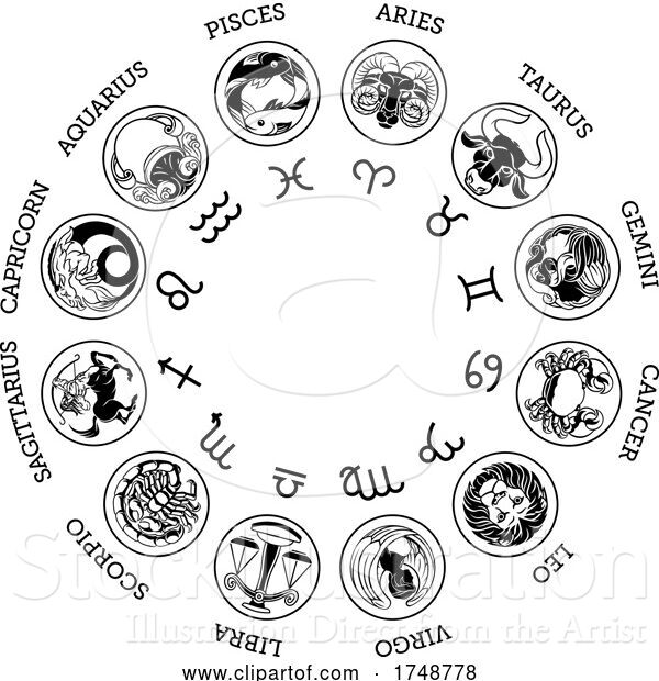 Vector Illustration of Astrological Horoscope Zodiac Star Signs Icon Set
