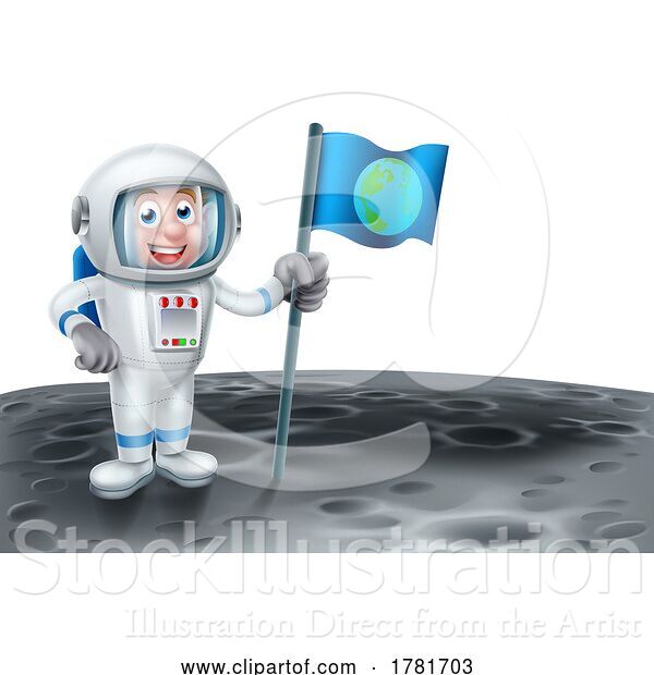 Vector Illustration of Astronaut Holding a Flag on the Moon