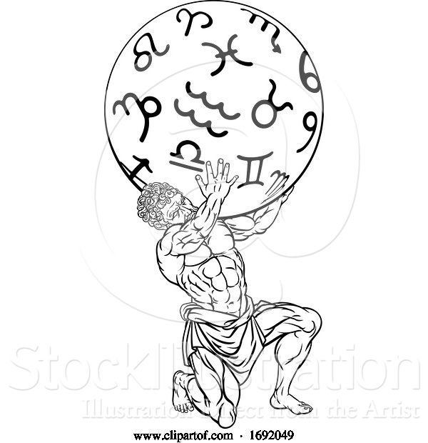 Vector Illustration of Atlas Titan Holding Heavens Mythology Illustration