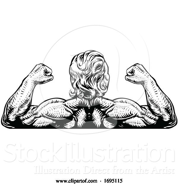 Vector Illustration of Back Muscles Bodybuilder Strong Arms Concept