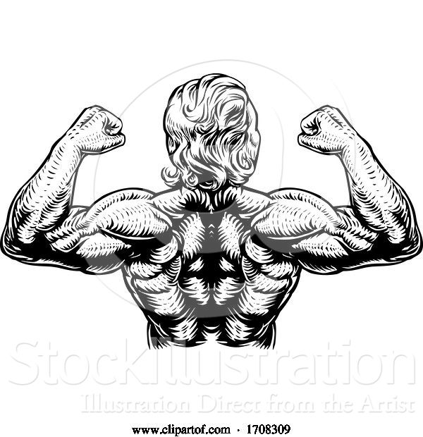 Vector Illustration of Back Muscles Bodybuilder Strong Arms Concept