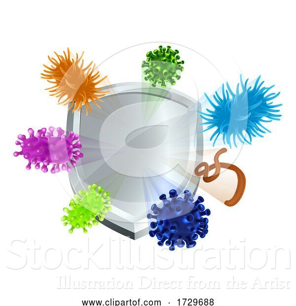 Vector Illustration of Bacteria Virus Cells Shield Antibacterial Icon