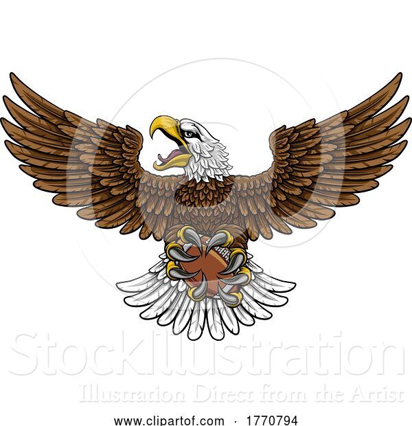 Vector Illustration of Bald Eagle Hawk Flying American Football Mascot