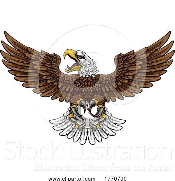 Vector Illustration of Bald Eagle Hawk Flying Baseball Ball Claw Mascot
