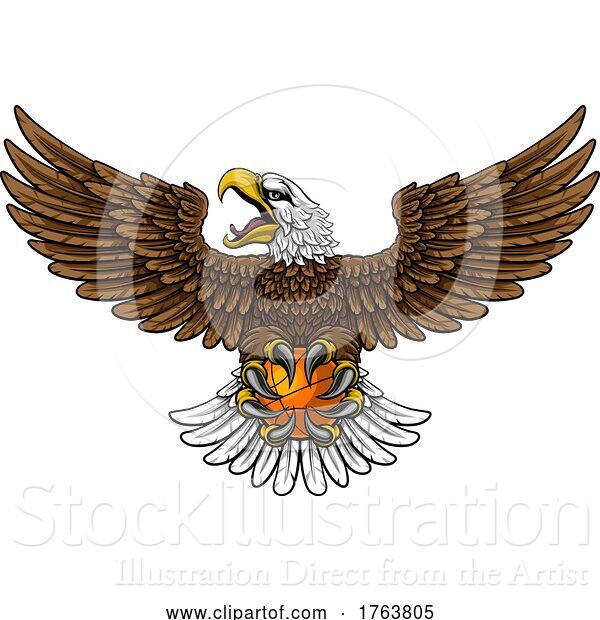 Vector Illustration of Bald Eagle Hawk Flying Basketball Ball Claw Mascot