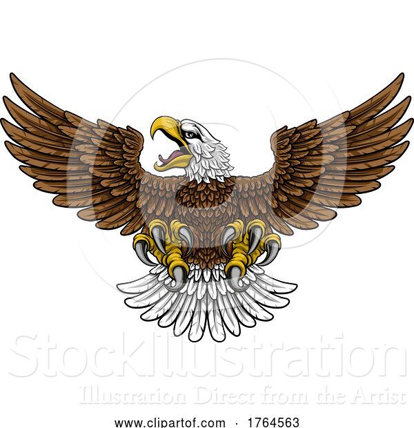 Vector Illustration of Bald Eagle Hawk Flying Wings Spread Mascot