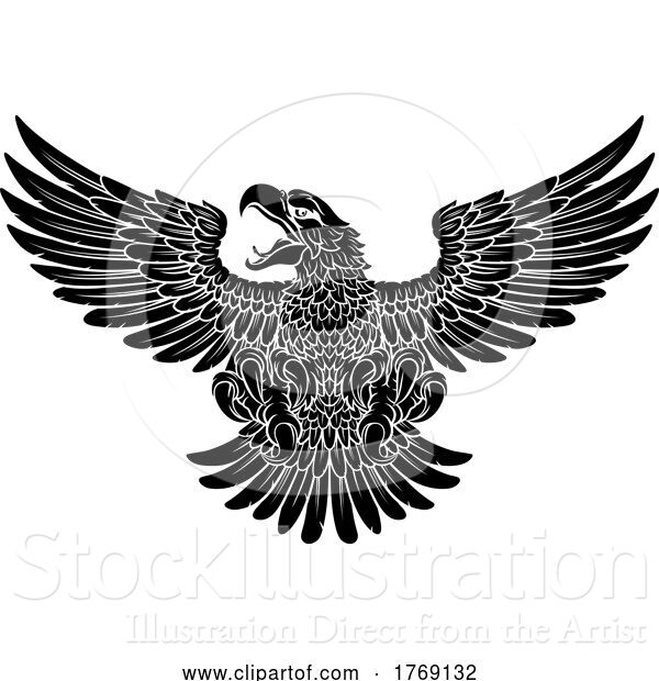 Vector Illustration of Bald Eagle Hawk Flying Wings Spread Mascot