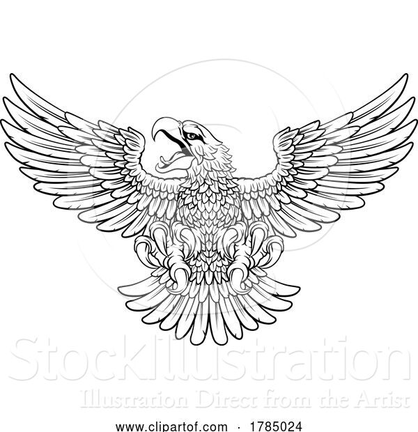 Vector Illustration of Bald Eagle Hawk Flying Wings Spread Mascot