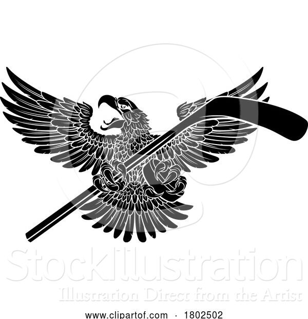 Vector Illustration of Bald Eagle Hawk Ice Hockey Mascot Stick and Puck