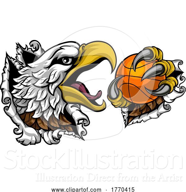 Vector Illustration of Bald Eagle Hawk Ripping Basketball Ball Mascot