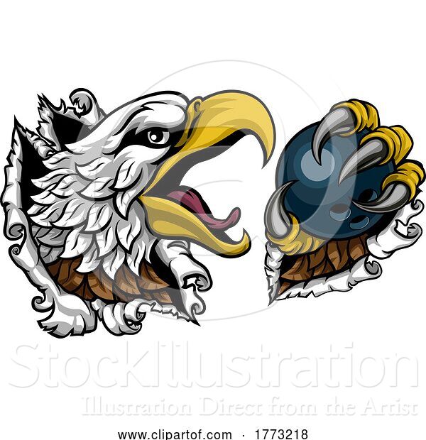 Vector Illustration of Bald Eagle Hawk Ripping Bowling Ball Mascot