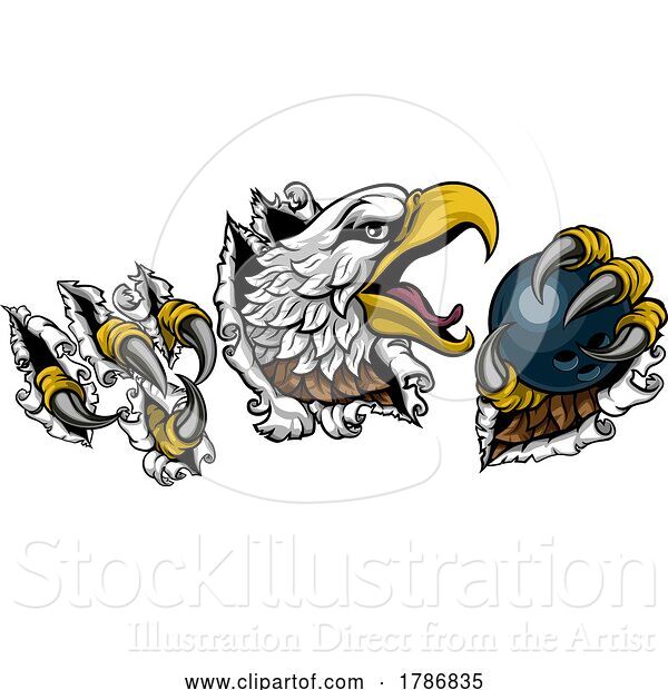 Vector Illustration of Bald Eagle Hawk Ripping Bowling Ball Mascot