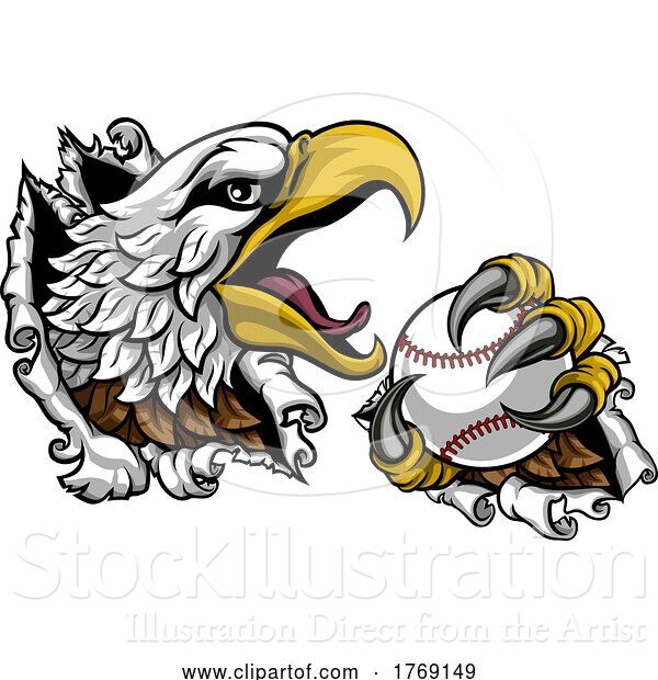 Vector Illustration of Bald Eagle Hawk Ripping Claw Baseball Ball Mascot
