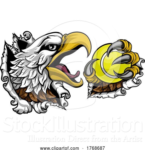Vector Illustration of Bald Eagle Hawk Ripping Tennis Ball Mascot