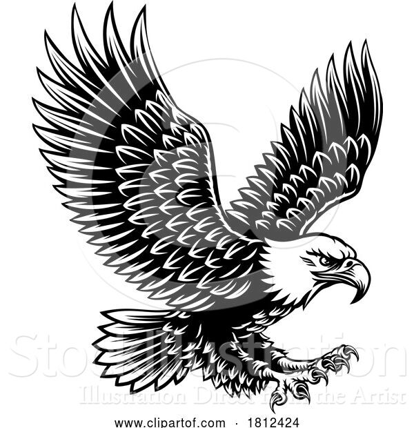 Vector Illustration of Bald Eagle Mascot Bird Wings Spread Flying