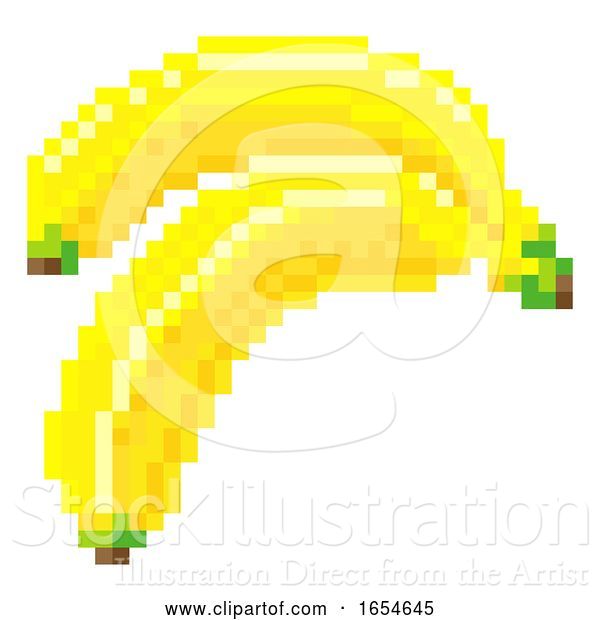 Vector Illustration of Banana Pixel Art 8 Bit Video Game Fruit Icon