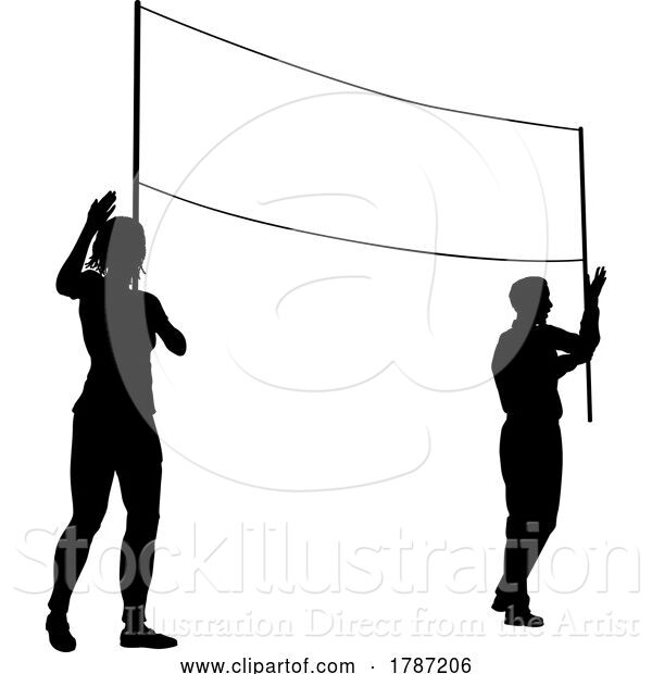 Vector Illustration of Banner Silhouette Protestors at March Rally Strike