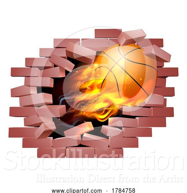 Vector Illustration of Basketball Ball Flame Fire Breaking Brick Wall