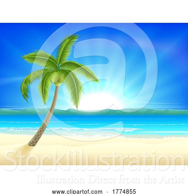 Vector Illustration of Beach Island Palm Tree Background