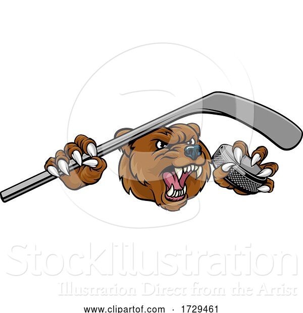 Vector Illustration of Bear Ice Hockey Player Animal Sports Mascot