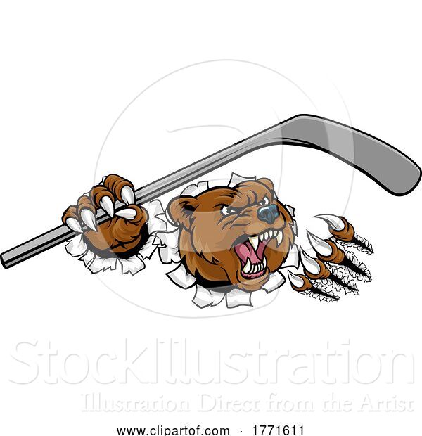 Vector Illustration of Bear Ice Hockey Player Animal Sports Mascot