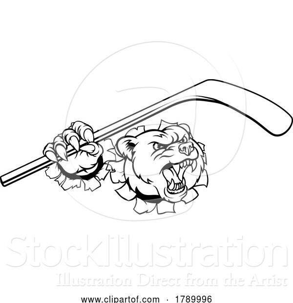 Vector Illustration of Bear Ice Hockey Player Animal Sports Mascot