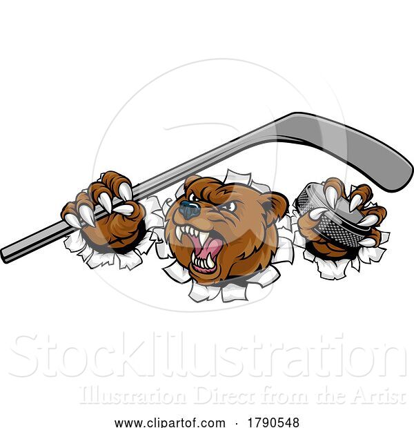 Vector Illustration of Bear Ice Hockey Player Animal Sports Mascot