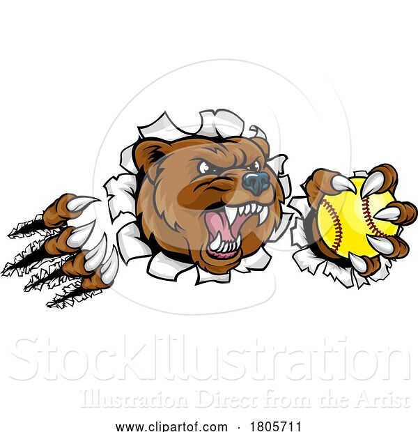 Vector Illustration of Bear Softball Animal Sports Team Mascot