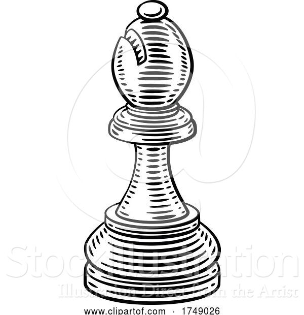 Vector Illustration of Bishop Chess Piece Vintage Woodcut Style Concept