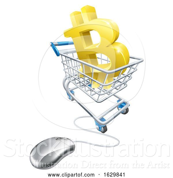 Vector Illustration of Bitcoin Computer Mouse Shopping Cart Concept