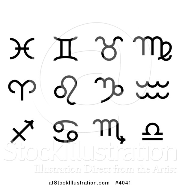 Vector Illustration of Black and White Astrology Zodiac Signs