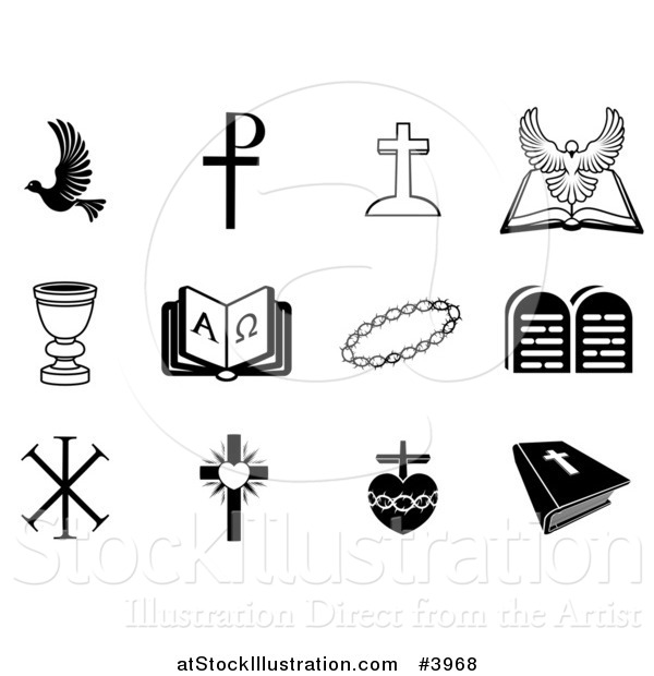 Vector Illustration of Black and White Christian Icons