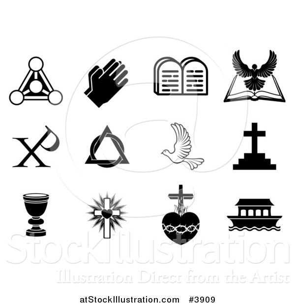 Vector Illustration of Black and White Christian Symbols