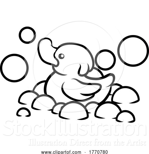 Vector Illustration of Black and White Duck and Bubbles