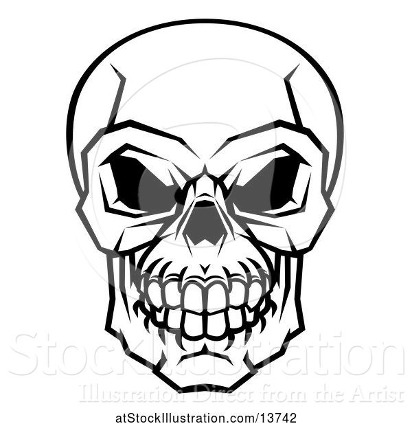 Vector Illustration of Black and White Human Skull