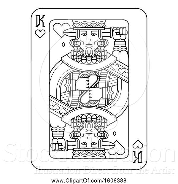 Vector Illustration of Black and White King of Hearts Playing Card