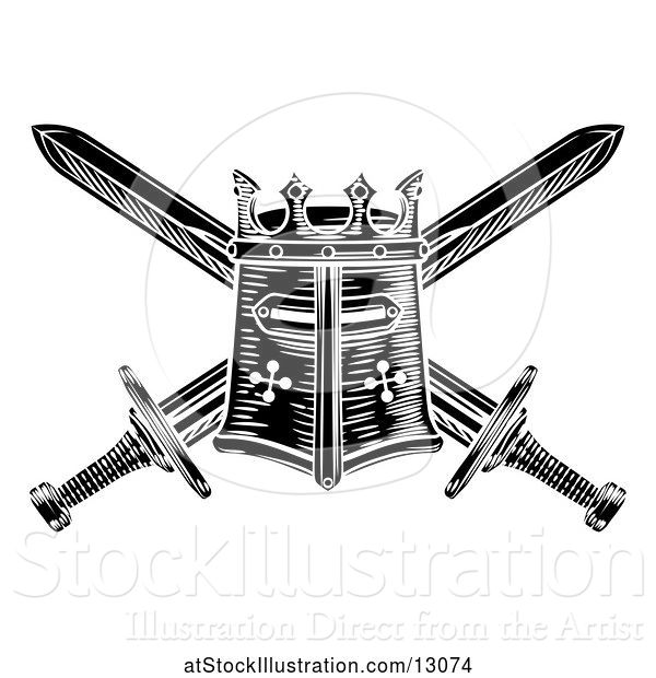 Vector Illustration of Black and White Knights Great Helm and Crossed Swords