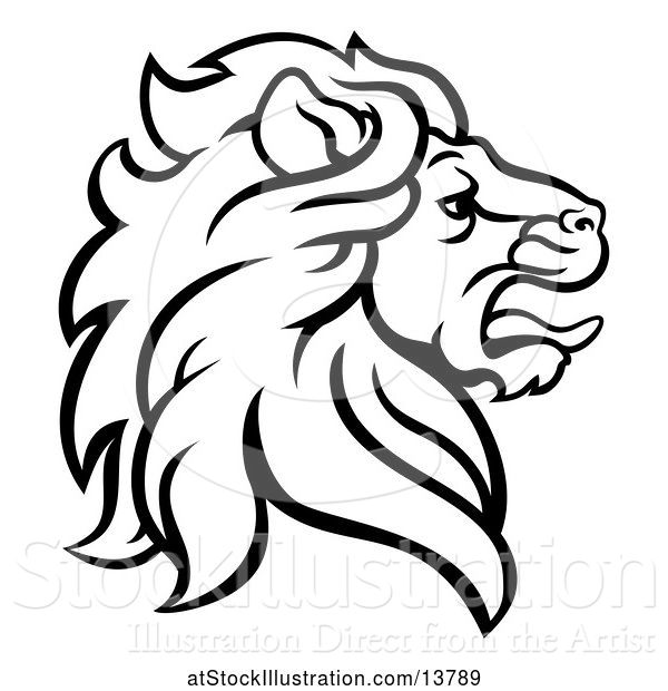 Vector Illustration of Black and White Male Lion Coat of Arms Head