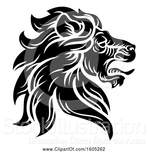 Vector Illustration of Black and White Male Lion Coat of Arms Head