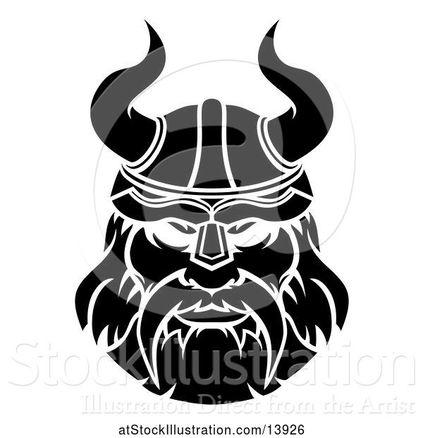 Vector Illustration of Black and White Male Viking Warrior Face