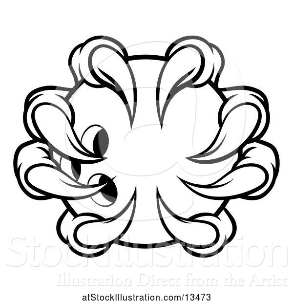 Vector Illustration of Black and White Monster Claw Holding a Bowling Ball