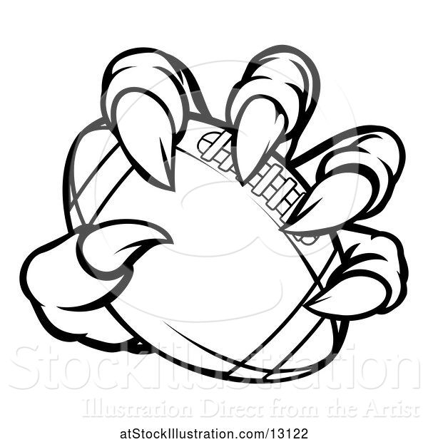 Vector Illustration of Black and White Monster Claw Holding a Football