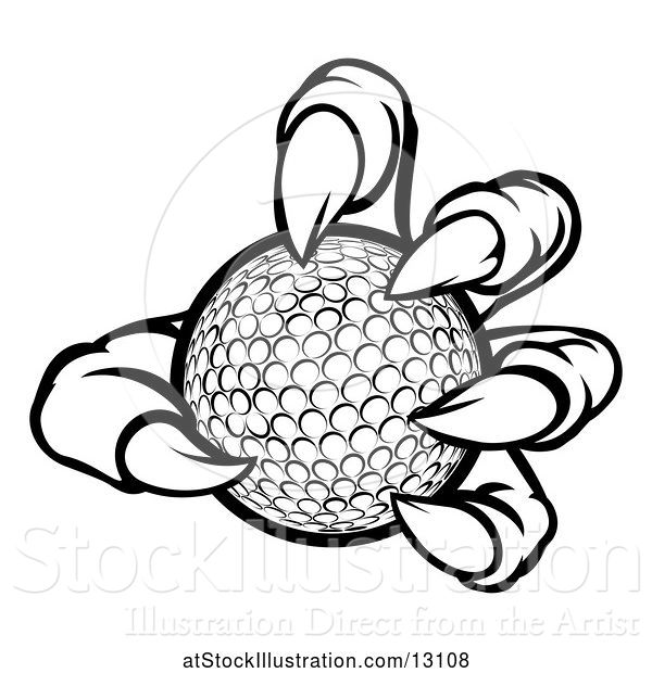 Vector Illustration of Black and White Monster Claw Holding a Golf Ball