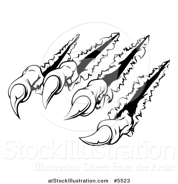 Vector Illustration of Black and White Monster Claws Breaking Through Metal